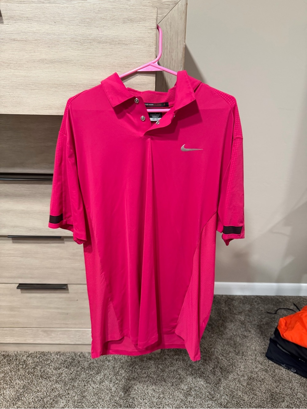 Nike Tiger Woods Collection Polo Shirt Men's Large Hot Pink Snap Golf Mesh TW